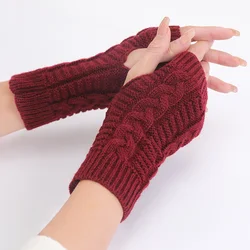 Gants sans doigts avec bracelet pour femme, mitaines chaudes et douces pour l'automne et l'hiver