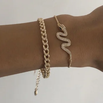

ALYXUY 2Pcs/set Fashionable Hot Golden Bracelet Snake Adjustable Chain Bracelet Jewelry Gift New Arrival for Women Girls