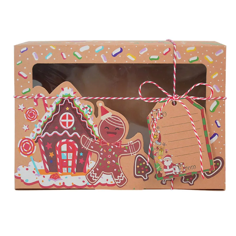 9Pcs Christmas Cookie Box Kraft Paper Candy Gift Boxes Bags Food Packaging Box Christmas Party Kids Gift New Year Navidad 2020
