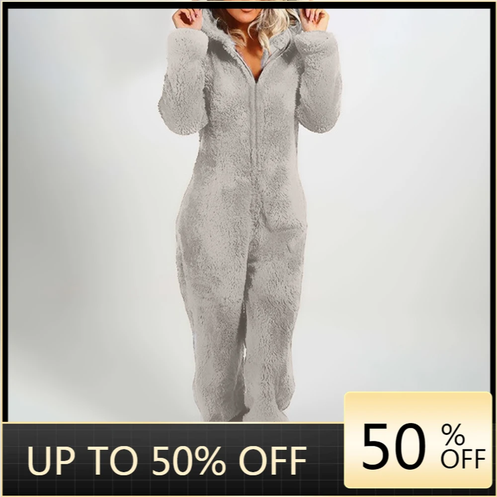 

Brand New Women's Plush Romper Winter Pajamas Long-Sleeve Zipper High Neck Hat Keep Warm Girlâ€™s Clothes