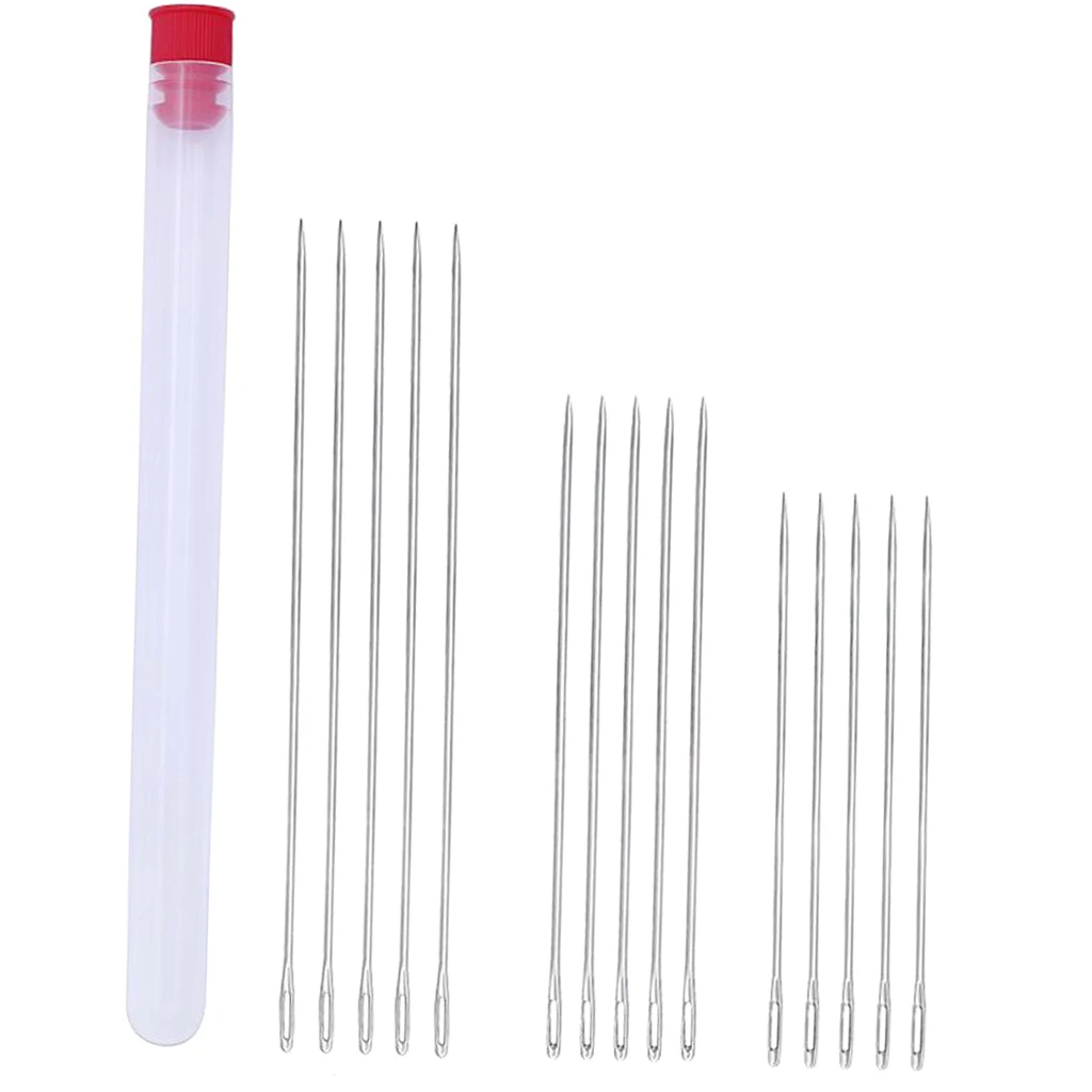 15Pcs 3 Sizes Large Eye Needles Extra Long Hand Sewing Quilting Embroidery Tools