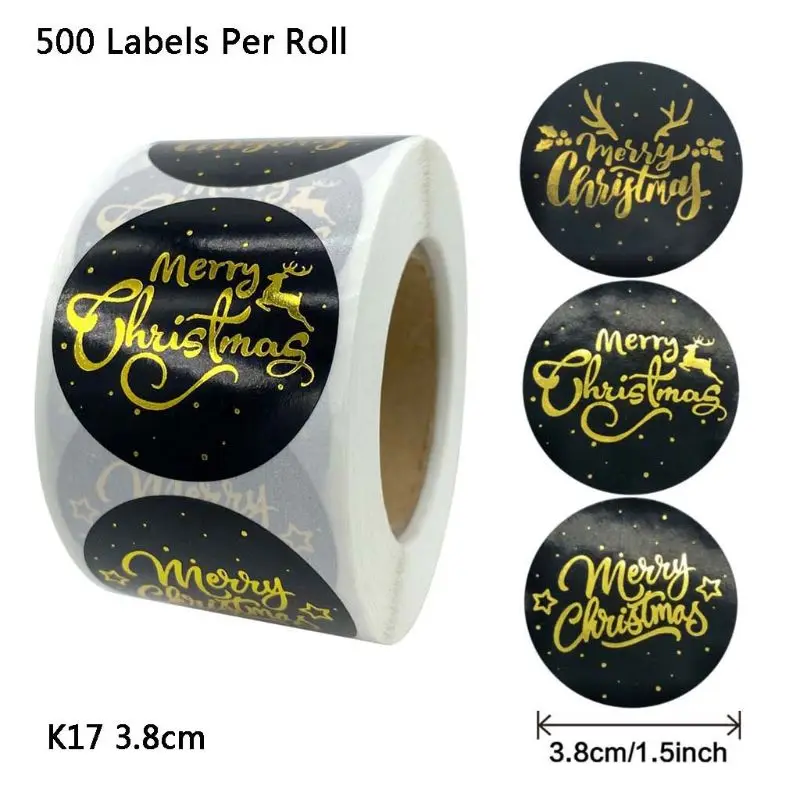 

500pcs 1.5inch Round Merry Christmas Stickers Thank You Card Gift Box Package Seal Labels Scrapbooking Decor Stationery