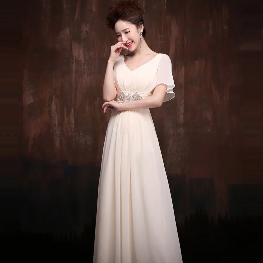 Вечернее платье с v-образным вырезом, Robe De Soiree Y006 размера плюс, шифоновое элегантное вечернее платье для беременных женщин, длинные платья цвета шампанского для выпускного вечера