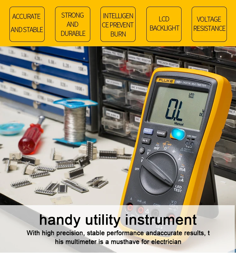 FLUKE 18B+ светодиодный AC/DC напряжение тока цифровой мультиметр и преобразователь переменного тока клещи