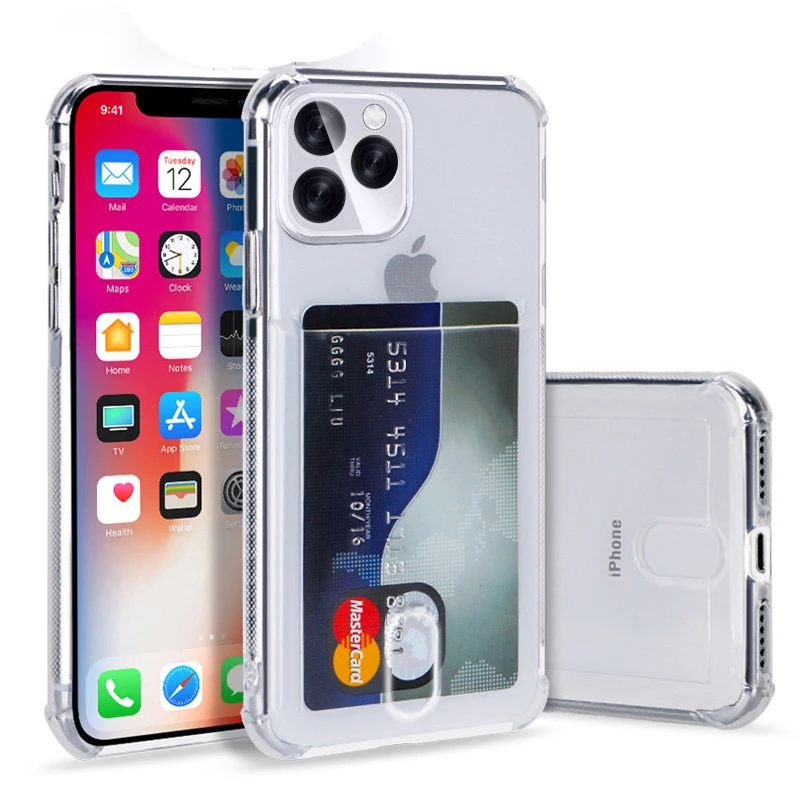 Luxury Card Holder TPU Case ID Credit Card Slot Soft Cover For iPhone 13 11 12 14 Pro Max XS Max