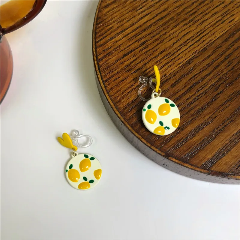 Fresh Summer Yellow Lemon Earrings Design Peach Heart Love Sweet Girl Earrings New Accessories for Women Fashion Party Jewelry fruit design earrings