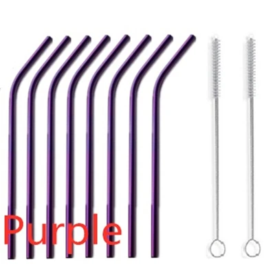 8 straw - 2 brush 8 шт Соломинки+ 2 шт Кисти металлическая соломинка из нержавеющей стали многоразовые трубочки для пива фруктовый сок напиток - Цвет: 8 straw - 2 brush
