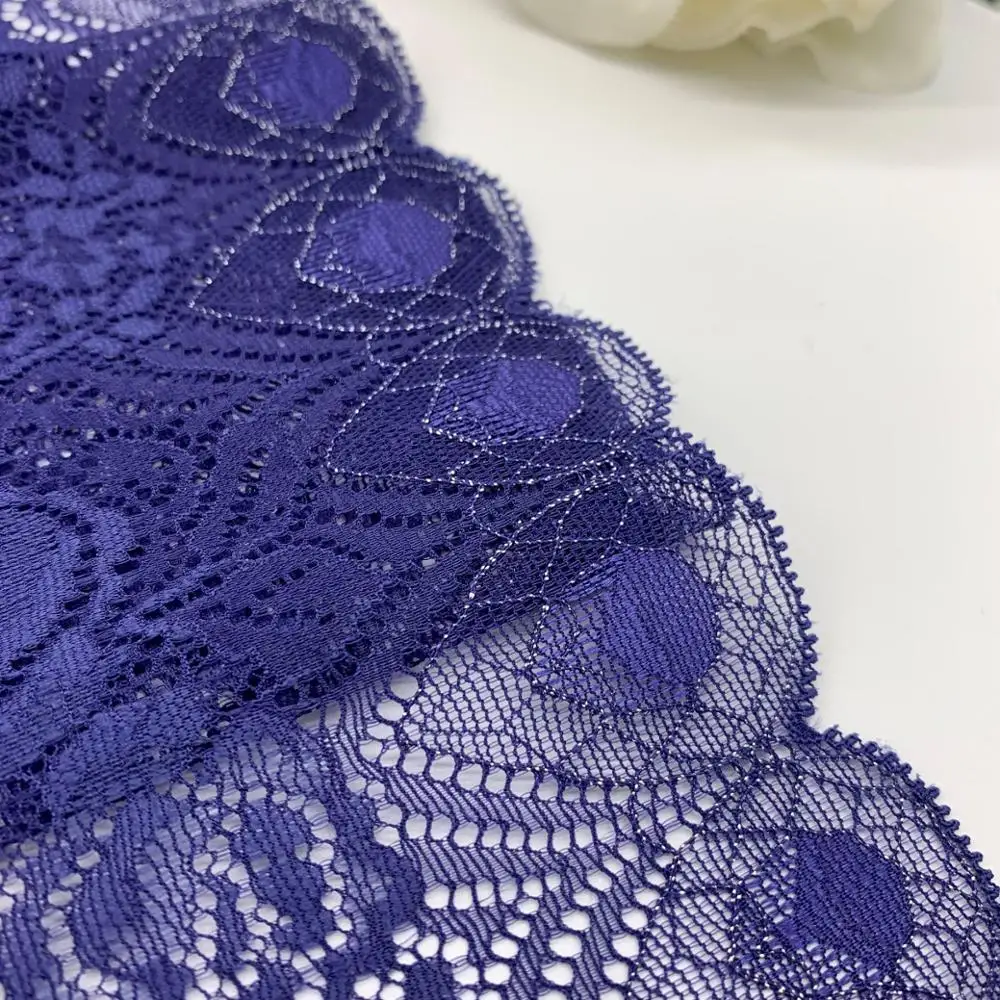 3y/lot 25cm Stretch Stretch Lace trim Navy Blue With Silver 3