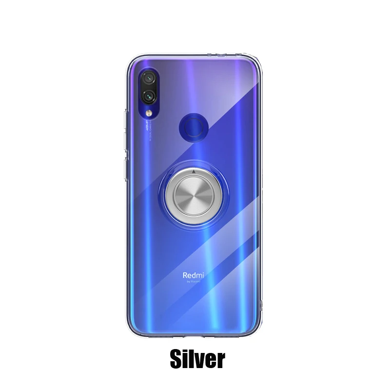Для XIoami Redmi Note 7 Pro 7s чехол Чехол для XIoami Redmi Note 7s 7 Pro прозрачный с кольцом на палец чехол с магнитным держателем - Цвет: silver