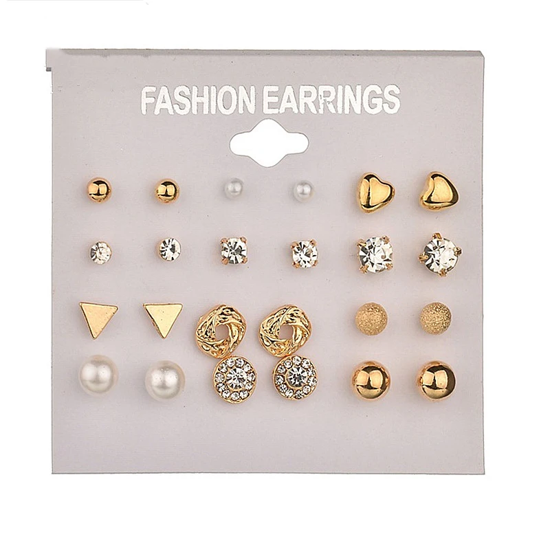 12 пара серег Набор Мода Кристалл Циркон серьги гвоздики для женщин пирсинг жемчужные серьги ювелирные изделия E003