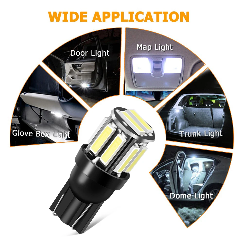 Светодиодный светильник T10 W5W 194 168 10 7020 SMD для салона автомобиля hyundai tucson i30 ix25 creta ix35