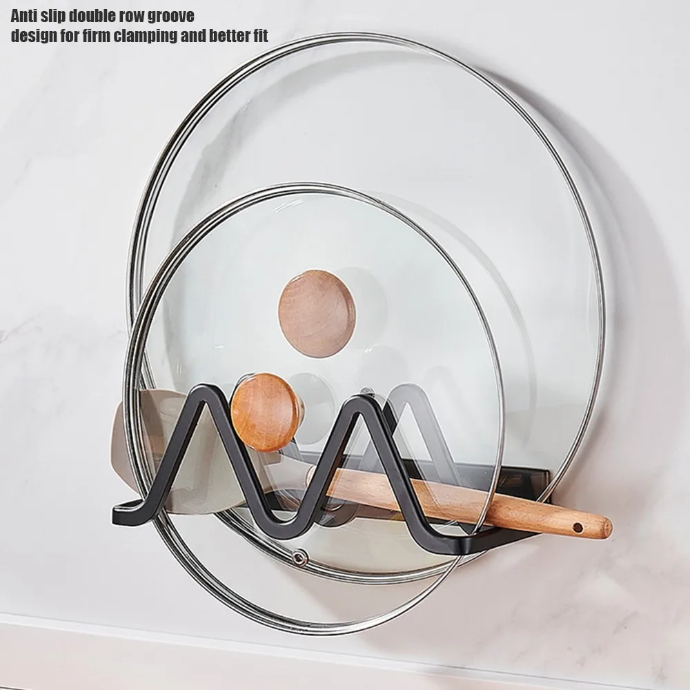 Wandgemonteerde pot deksel rek | pot deksel houder voor kasten | Pot deksel organizer voor muur, keuken pot deksel hanger, drielaagse pannendeksel houder voor keuken en badhanddoeken, pot deksel