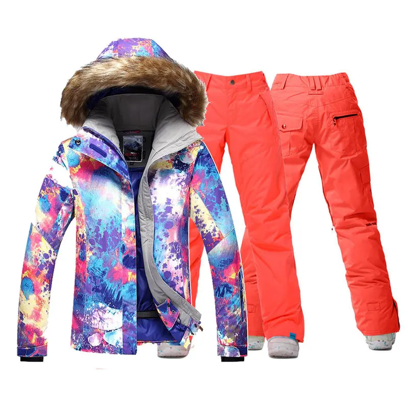 Женский зимний костюм Gsou, куртки и нагрудники, зимние спортивные комплекты одежды для сноубординга, водонепроницаемая ветрозащитная Теплая Лыжная одежда