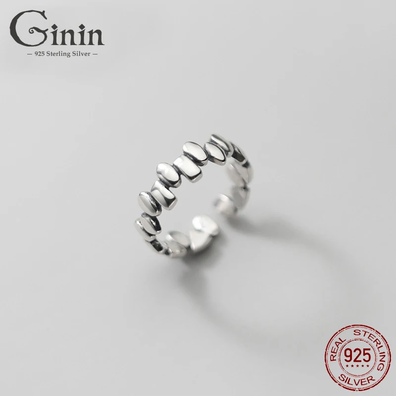 

Ginin Irregular Glossy Oval Geometric 925 Sterling Silver Ring For Women Vintage Trendy Birthday Gift Adjusted Finger Jewelry