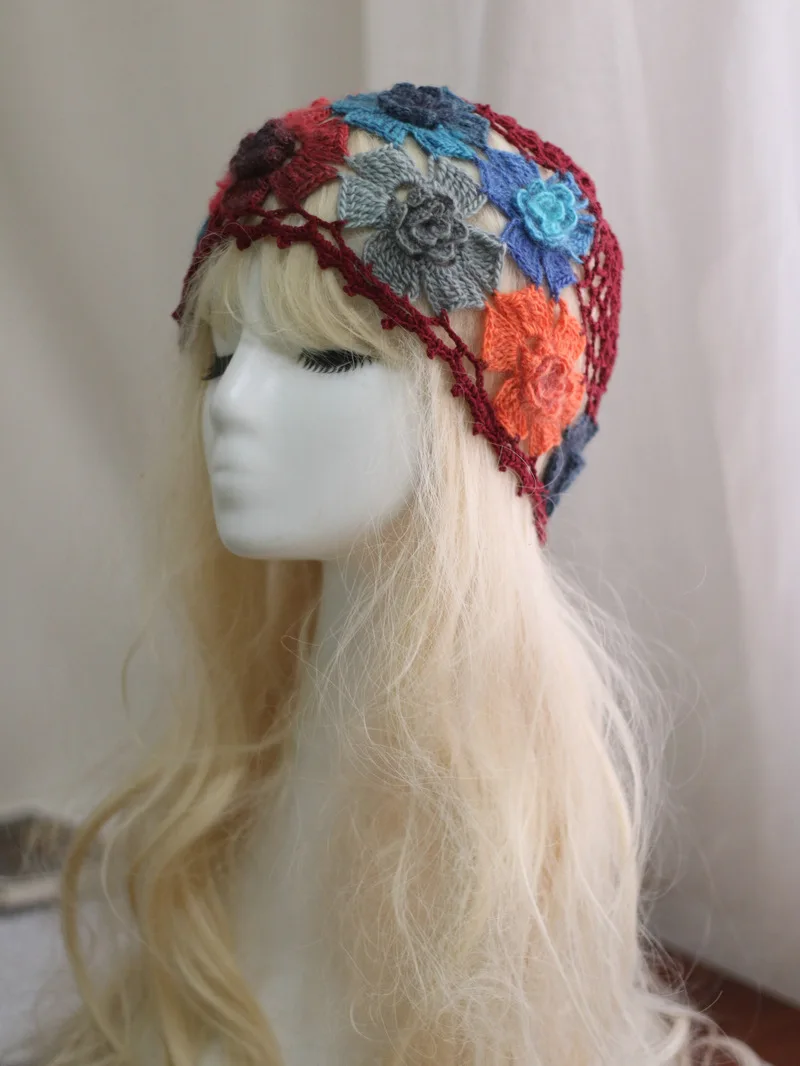 

202105-2509226 French Restoring ancient ways grace knitting color flower leisure lady skullcap cap women Headgear hat