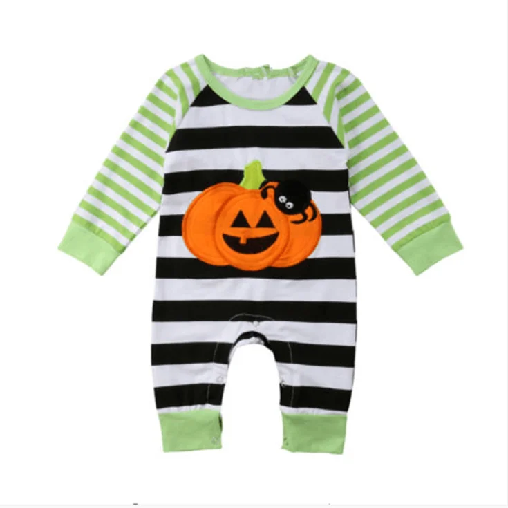 Halloween Pumpkin Children Stripe Climbing Spring and Autumn Cotton Round Neck Long Sleeve Casual Cute for Baby Toddler Boy Girl