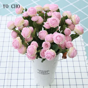 YO CHO Artificial Flower Silk Lotus Rose 3 Heads Fake Rose Girl DIY Home Party Wedding Wall Decor Simulation Flower Arrangement