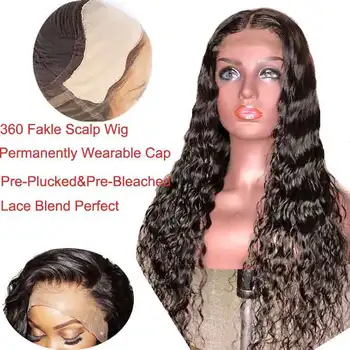 

Invisible Water Wave Human Hair Wigs Bleached Knots Black 360 Fake Scalp Lace Frontal Wig Remy Preplucked Transparent Lace Wigs