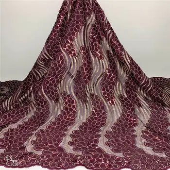

Hot Sale Sequins Lace Fabric Embroidery Nigerian Tulle Lace Fabric 5 Yards African Lace Fabric For Women Wedding Party A1735