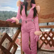 Moda feminina uma peça macacão de esqui casual grosso inverno quente snowboard skissuit esportes ao ar livre calças de esqui define zíper terno de esqui(China)