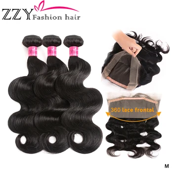 

ZZY Peruvian Body Wave Bundles With 360 Lace Frontal Body Wave Bundles With Frontal Closure Pre-plucked non -remy Hair Extension