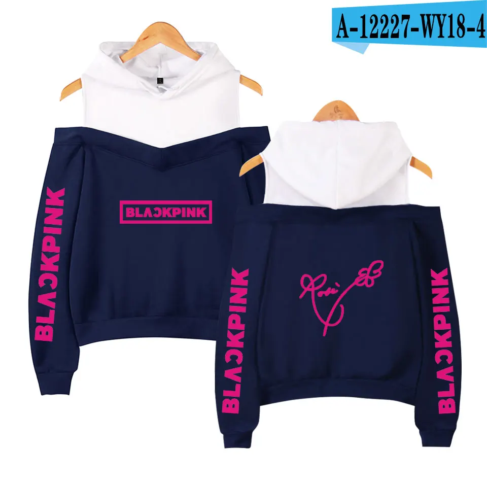 Сексуальные модные черные розовые толстовки женские Kpop толстовки с принтом Blackpink женские толстовки без бретелек хип-хоп толстовка - Цвет: navy