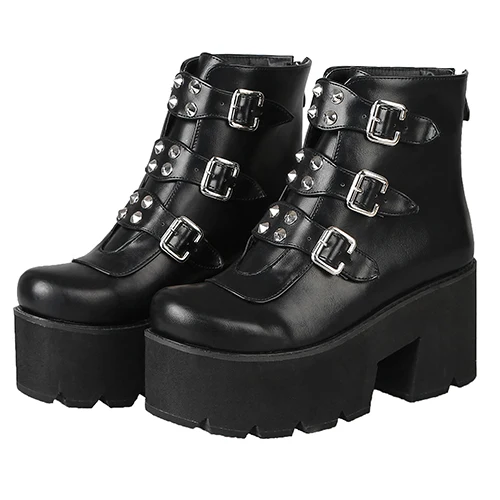 black shoes Gdgydh/пикантные женские ботильоны с заклепками; обувь на платформе; готическая Черная кожа на высоком массивном каблуке; женские ботинки; Прямая поставка; большие размеры 46 - Цвет: black shoes
