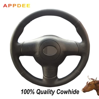 

APPDEE Black Genuine Leather Car Steering Wheel Cover for Toyota Corolla 2004-2006 Caldina 2002-2007
