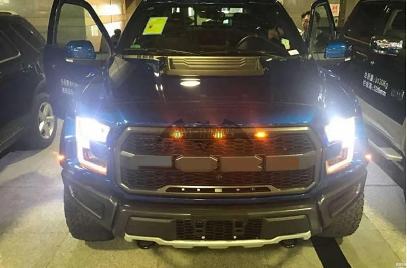 Черный/серый ячеистой сетки Стиль передняя решетка подходит для Ford Raptor F-150- Raptor передний бампер решетка ABS с фонари янтарного цвета