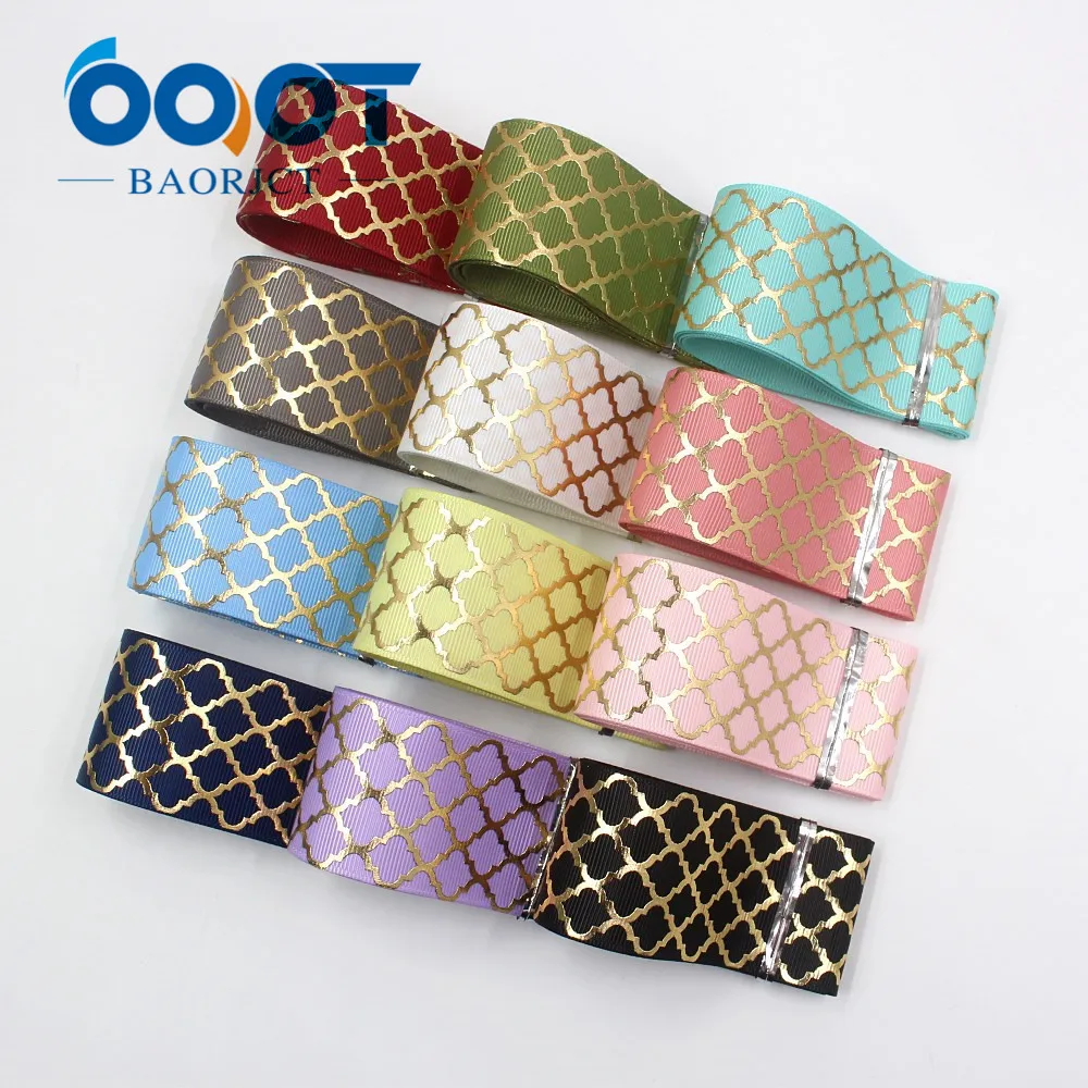 

OOOT BAORJCT I-19814-1927,38mm,10yards Solid color geometric hot stamping grosgrain Ribbons,bow cap DIY accessories decorations