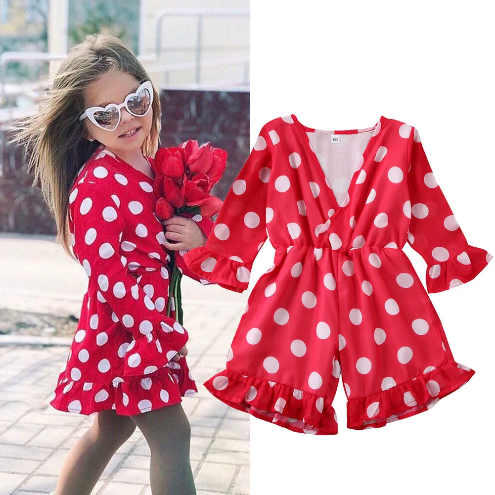 Overalls Toddler Kids Baby Girl Clothes Short Sleeve Red Polka Dot Romper Jumpsuit Playsuit One Pieces Outfits Girls Summer 3 8y Rompers Aliexpress