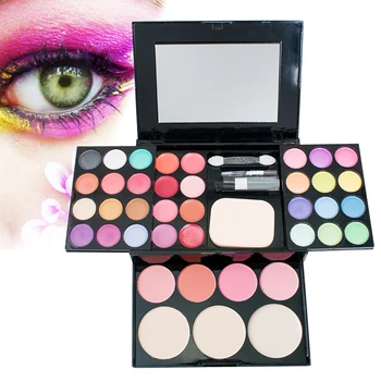 

Eyeshadow Palette Eyes Facial Makeup Kit Set With Brush 、Mirror 4 Blusher &8 Lipstick Colors Optional Eye Make Up Tool