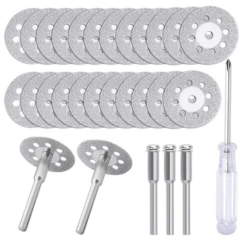 

Promotion! 25Pcs Diamond Cutting Wheel (22mm) with 5Pcs Mandrel (m) and Screwdriver for Dremel Rotary Tool