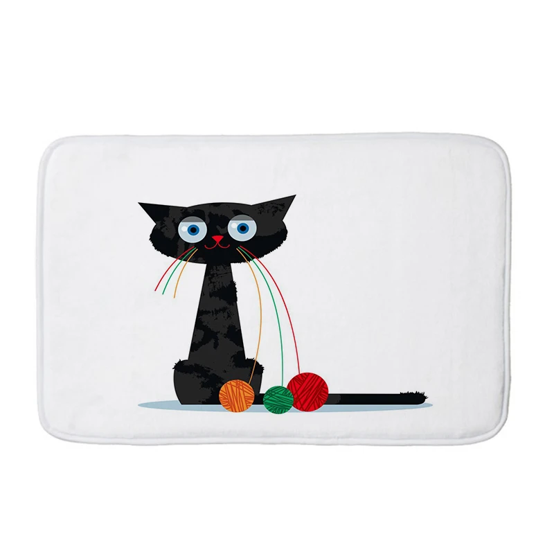 Black Cat Pet Digital Printing Bedroom Room Bathroom Doormat kitchen Carpets Non-slip Colorful Flower Floor Mat mat228