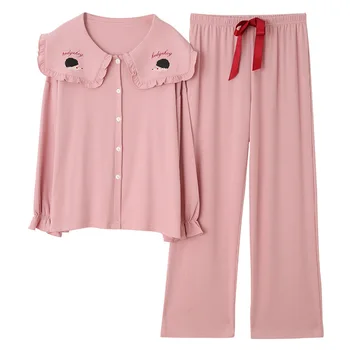 

100% Cotton Women Pajamas Set Long Sleeve Shirt Pants Sleepwear Nightwear Set Women Girl Home Wear 2020 New Hot Sale