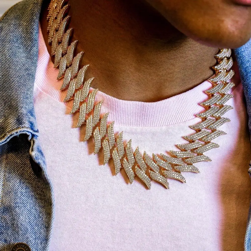 30mm spiked cuban chain micro pave 5A cz triple raw cubic