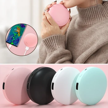 

3000mAh 2 in 1 Round USB Rechargeable Pocket Power Bank Mini Electric Hand Warmer Double-Side Heating 2 Temperature Switch