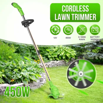 

450W 12V 3000mah Cordless Grass Trimmer Adjustable Wireless Grass Trimmer Power Garden Tools With 2 Battery & Blade Accessories