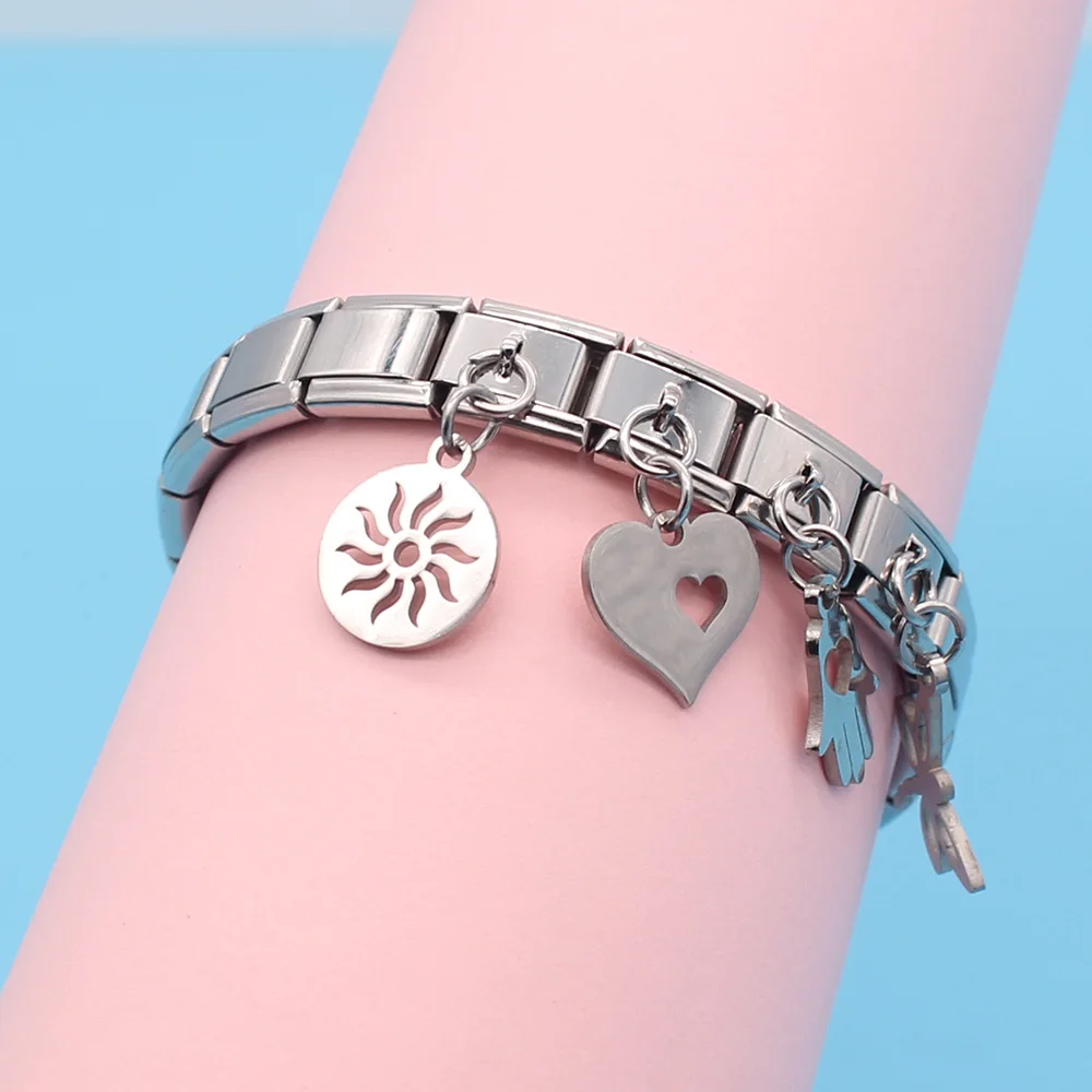 Браслет Hapiship 9 мм из нержавеющей стали с ромашками Sun Skull Birds Star Heart Italian Charm для