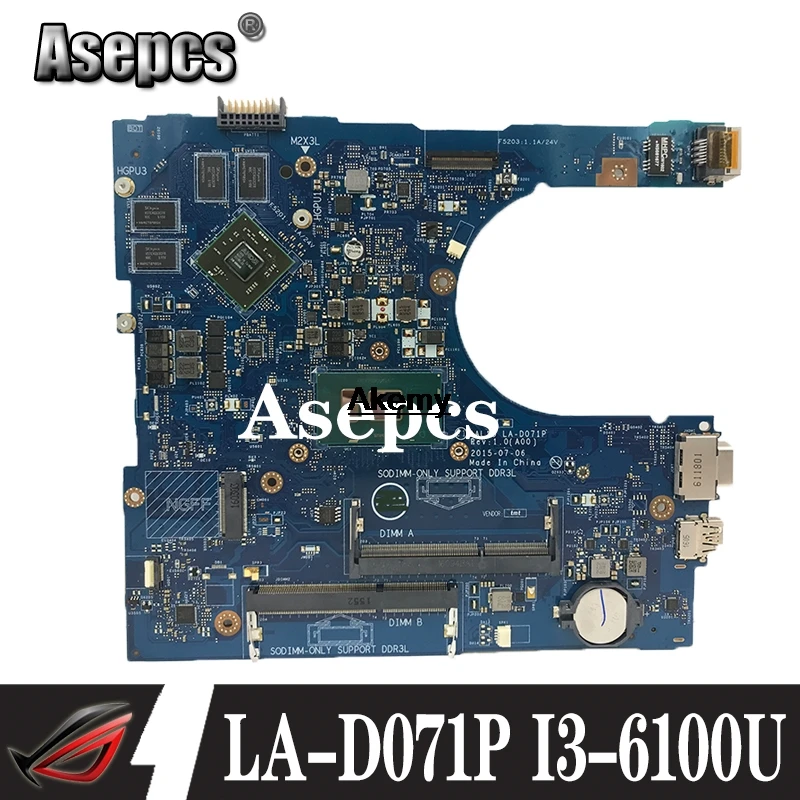 Для Dell Inspiron 15 5559 материнская плата для ноутбука AAL15 LA-D071P с i3-6100U материнская плата для процессора протестированная работа