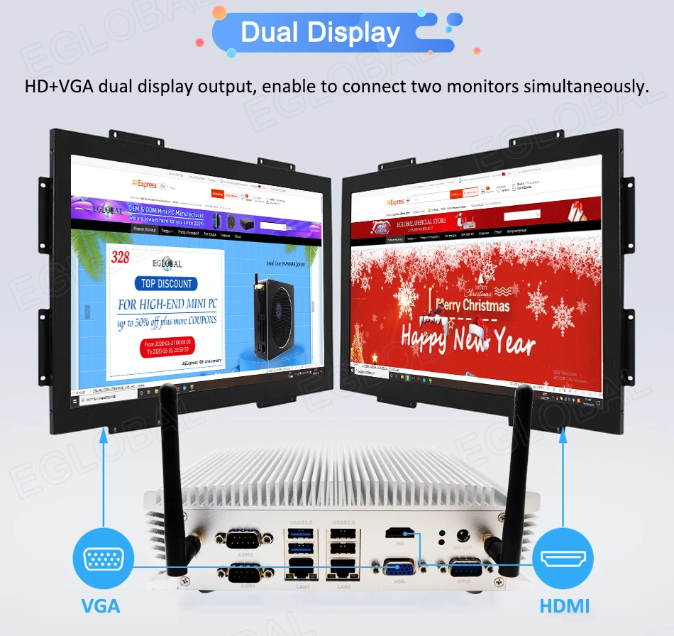 Eglobal Industrial Fanless Mini PC with Intel I5-6360u, I7 10510U, 2 LANs, 2 COM, 24/7 Working, Micro Computer, Linux, 4G SIM, WIFI, VGA, HDMI Description Image.This Product Can Be Found With The Tag Names Cheap Mini PC, Computer Office, High Quality Computer Office, Mini pc