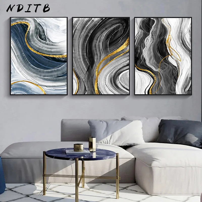 

Minimalist Abstract Wall Poster Modern Style Canvas Print Black Blue Painting Contemporary Art Room Entrance Decoration Picture