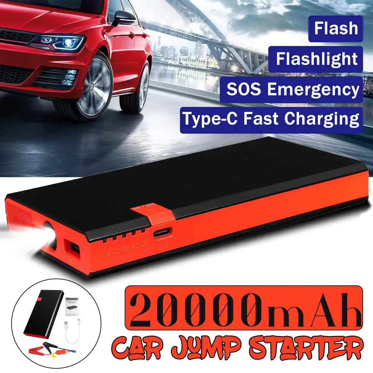 20000mah USB Jump Starter Car jump Starter Power Bank 12V 600A Car Auto Emergency Booster Battery Fast-charging