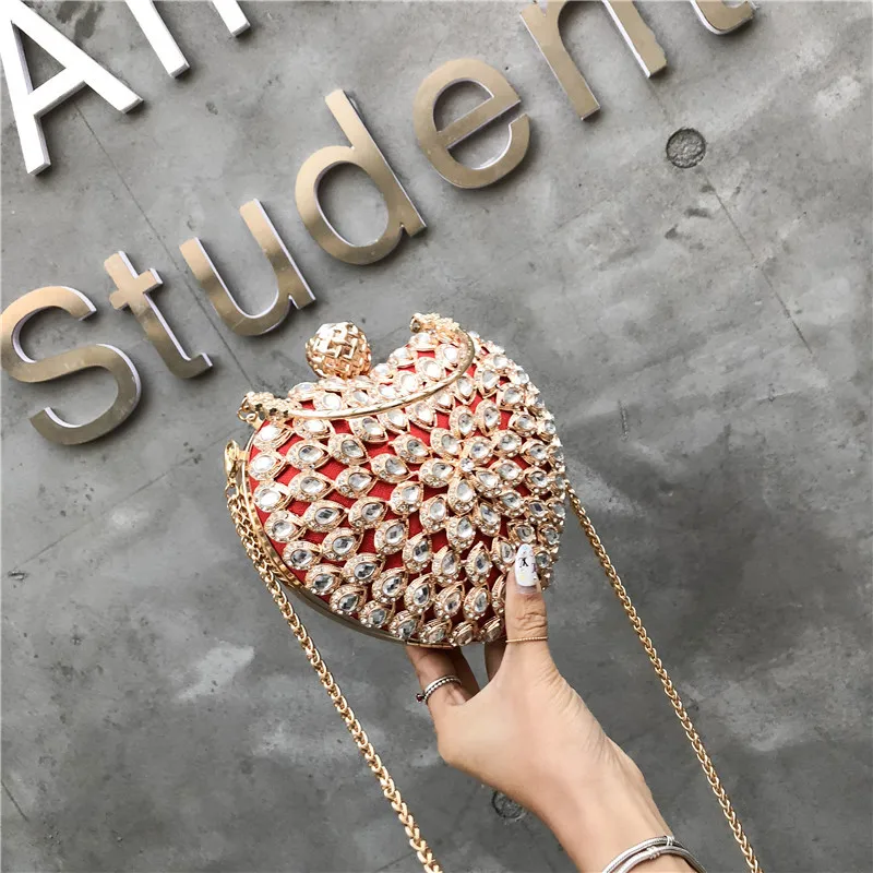 Luxury Bling Crystal Diamond Heart Women Party Handbag Wedding Evening Bag Day Clutch Chain Purse Ladies Pouch Shoulder Bag