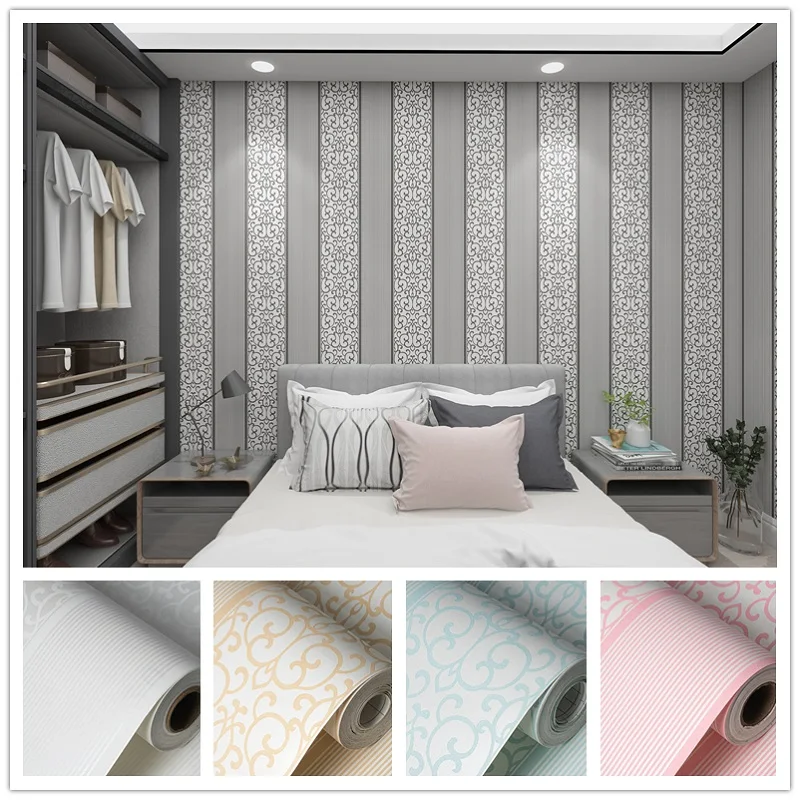 Non woven Flocking Wallpaper 3D European Style self adhesive wallpaper Home Decoration Stickers Living Room Bedroom Wall Decor |