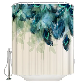 

Watercolor Painting of Green Leaves Shower Curtain Bathroom Curtain Home Decoration