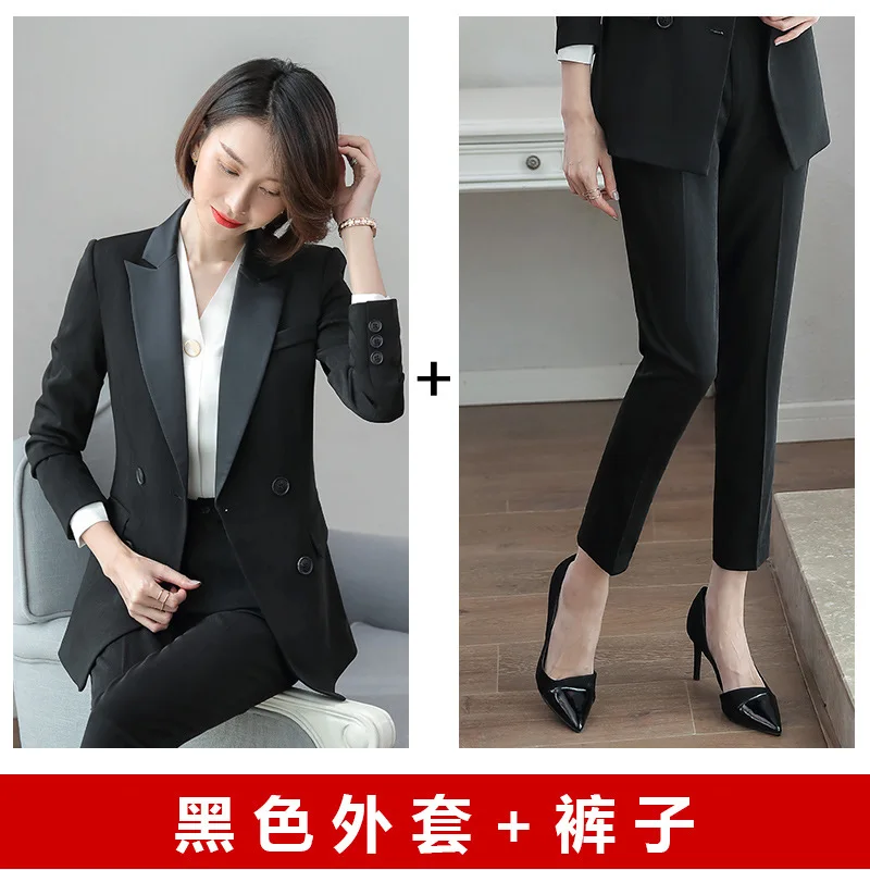 Pants and suit-C Профессиональная одежда женский костюм средней и длинной двубортной работы высокого качества блейзер тонкий брючный костюм женский Двухсекционный - Цвет: Pants and suit-C