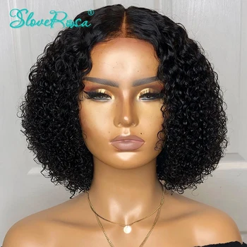 

150% Short Curly Bob 13x4 Lace Front Human Hair Wigs Remy Brazilian For Women Pre Pluck Natural Color Bleached Knots Slove Rosa