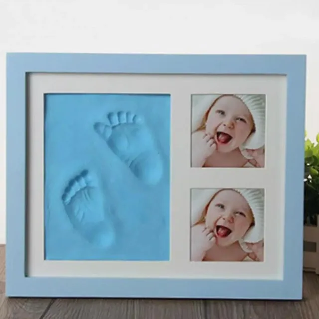 Baby Hand&Foot Print Hands Feet Mold Maker Bebe Baby Photo Frame With Cover Fingerprint Mud Set Baby Growth Memorial Gift - Цвет: blue