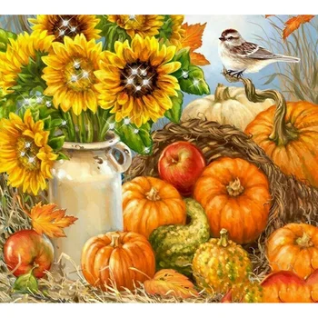 

Sunflowers Design Diamond Painting Pumpkin and Bird Embroidery Pattern Cross Stitch Picture of Rhinestones Home Decor